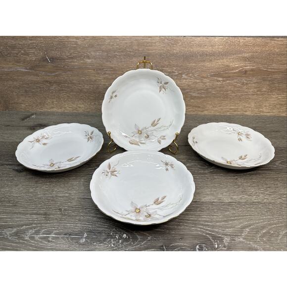 Crown Heiden Bavaria Porcelain Salad Plates 7.5” Scalloped Edge & Gold Rim-4 Pc - Picture 1 of 10